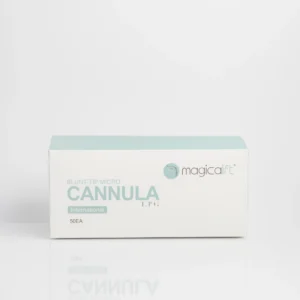 Blunt-tip micro cannula box labeled "magicalift," containing 50 units, against a white background.