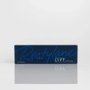 Restylane Lyft injectable gel box, blue with white text, labeled with usage instructions and brand information.