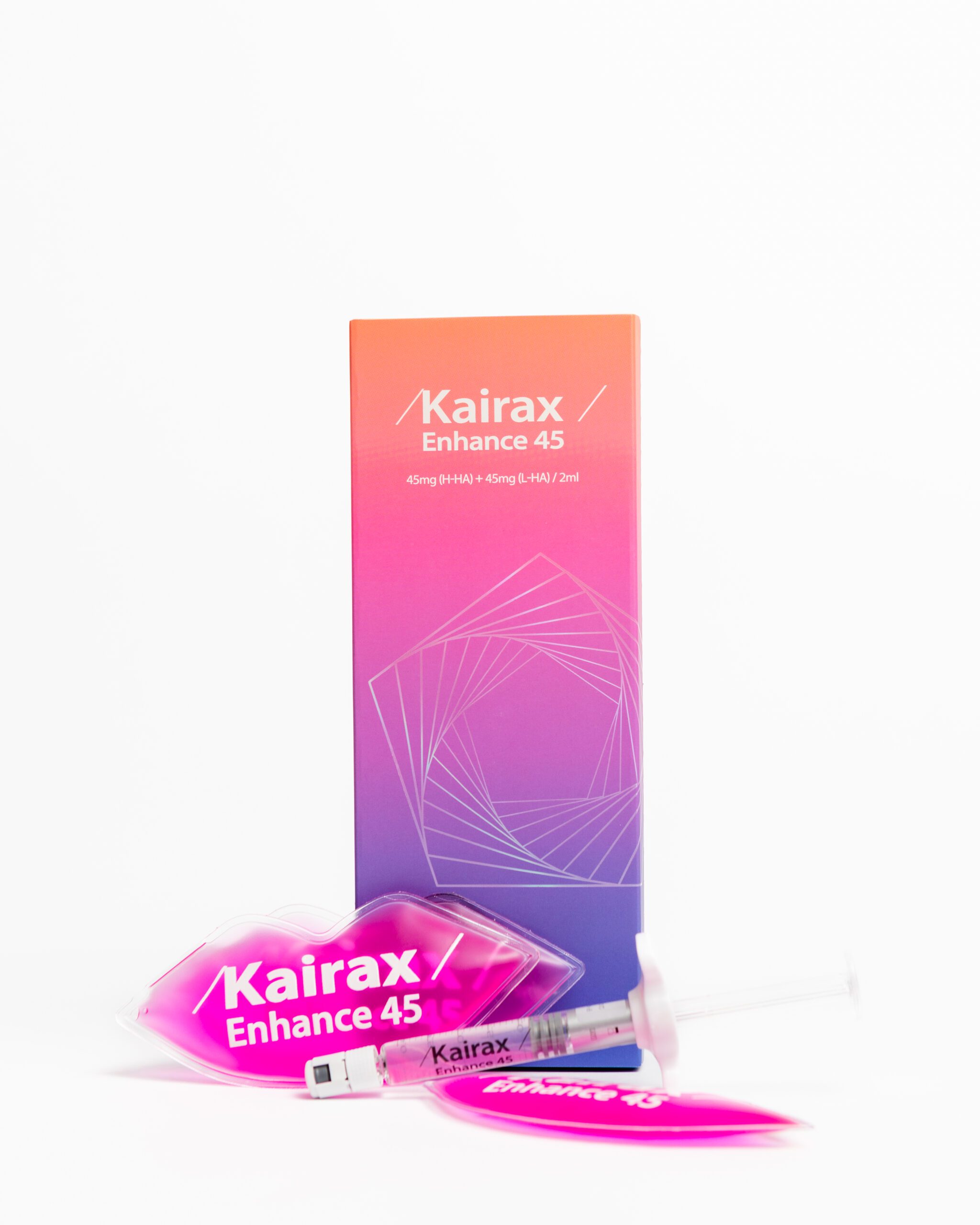 Kairax Enhance 45 is our new premium skin booster containing a total of 90mg of HA per (2ml) and 4mg of Polynucleotides per (2ml)