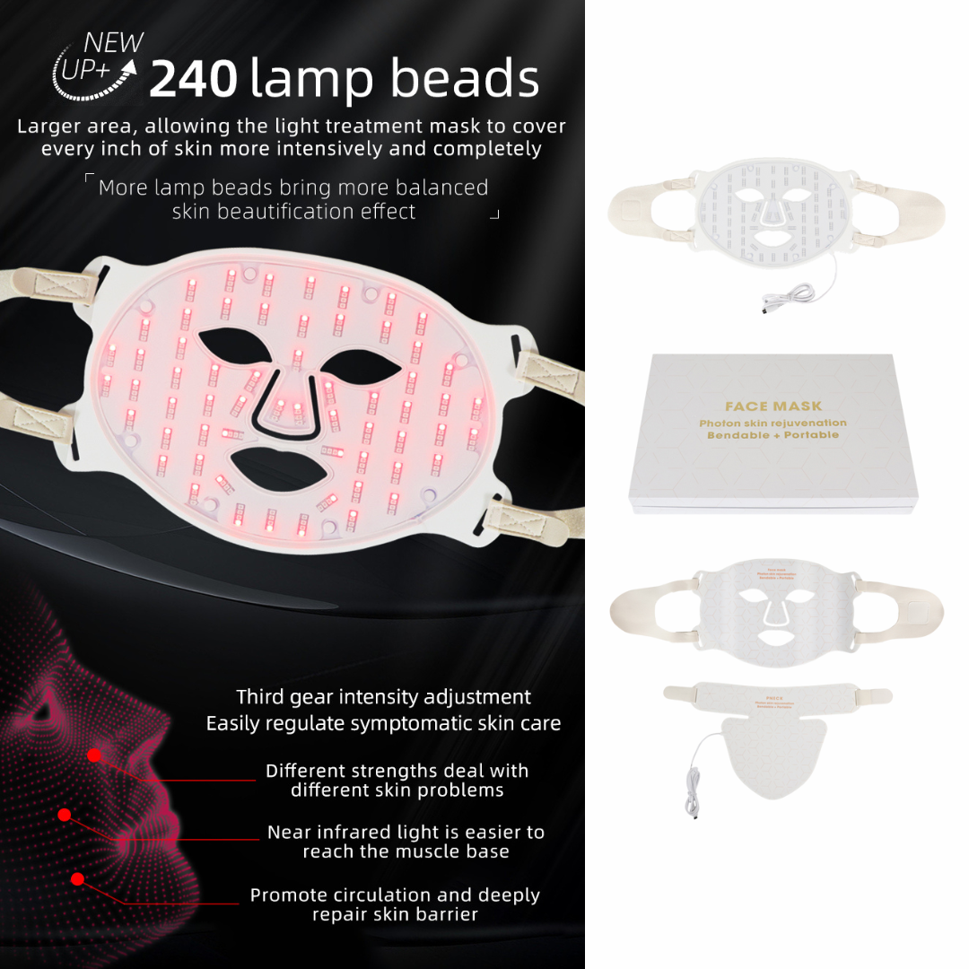 The Luna Glow Photon Skin Rejuvenation Mask is a bendable, portable skincare device designed for advanced face and neck treatment.