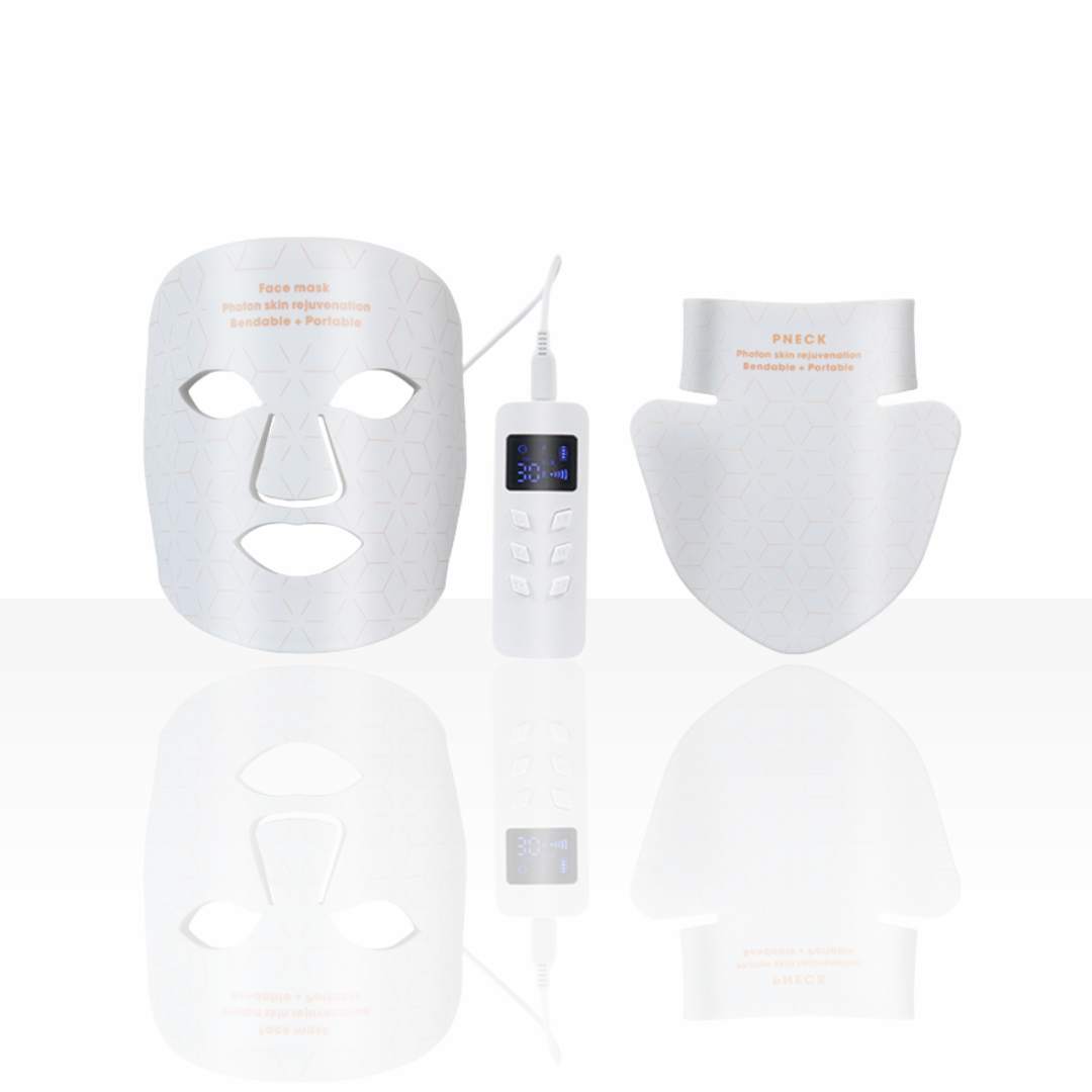 The Luna Glow Photon Skin Rejuvenation Mask is a bendable, portable skincare device designed for advanced face and neck treatment.