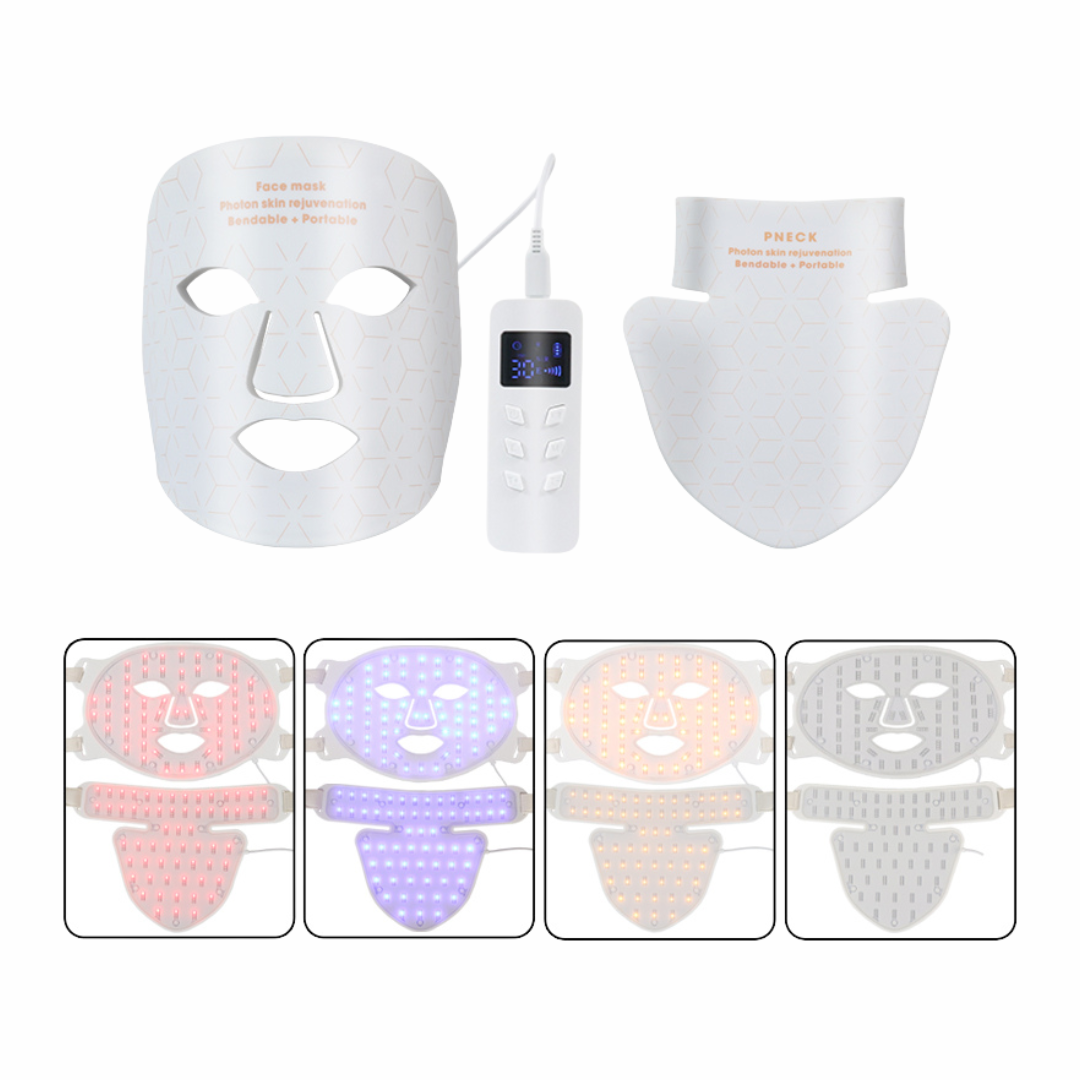 The Luna Glow Photon Skin Rejuvenation Mask is a bendable, portable skincare device designed for advanced face and neck treatment.