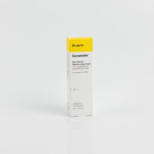A product image of Dr Jart+ Ceramidin Skin Barrier Moisturizing Cream, featuring a yellow and white box with the text "Dr.Jart+ Ceramidin Skin Barrier Moisturizing Cream" and "50ml / 1.69 fl. oz.