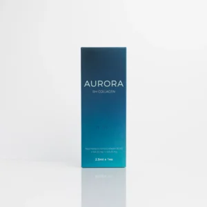 Collagen product box labeled "AURORA RH COLLAGEN" with detailed ingredient information and volume on a white background.