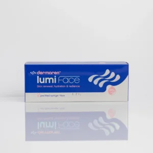 Box of dermaren lumiFace, labeled for skin renewal, hydration, and radiance, contains two pre-filled syringes.