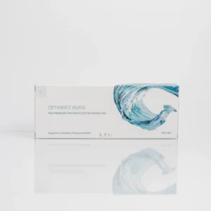 Box packaging for Ameela Eyes Polymerised Polynucleotide-Based Gel aesthetic treatment.