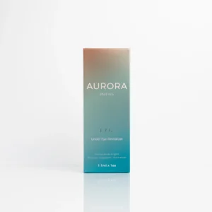 AURORA PN EYES under eye revitalizer packaging in gradient colors with product information displayed prominently.
