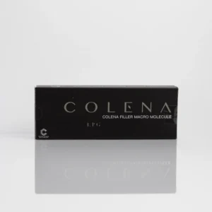 Black box labeled "COLENA" with "COLENA FILLER MACRO MOLECULE" text on a reflective surface.