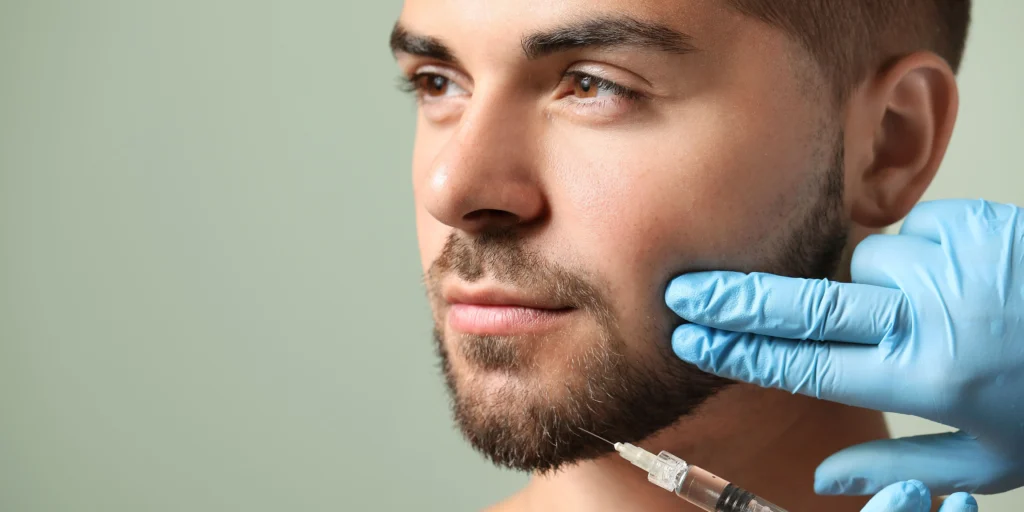 Man having injection in his chin
