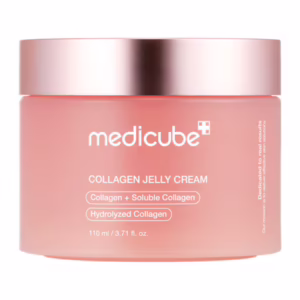 Medicube Collagen Jelly Cream 110ml jar – pink with rose-gold lid, 98% hydrolyzed collagen gel for anti-aging and skin elasticity in clinics