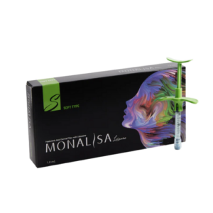 Black box of MONALISA Soft hyaluronic acid dermal filler (1ml with lidocaine) – soft, flexible HA filler designed for smoothing fine lines, subtle volume restoration, and enhancing delicate facial areas with seamless tissue integration and natural results in professional clinic treatments.