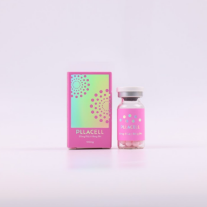 Pink box and vial of PLLA Cell – Poly-L-Lactic Acid (PLLA) collagen stimulator injectable for natural collagen production, facial volume restoration, skin tightening & long-term anti-aging results in professional clinic treatments.