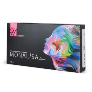 Black box of MONALISA Hard hyaluronic acid dermal filler (1ml with lidocaine) – high-viscosity, hard-type HA filler designed for deep volume restoration, severe wrinkle correction, cheek & chin contouring with strong structural support and natural results in professional clinic treatments.