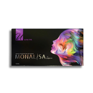 Black box of MONALISA Ultra hyaluronic acid dermal filler (1ml with lidocaine) – high-density, highly cohesive HA filler designed for deep volumisation, advanced facial contouring, and jawline definition with exceptional lifting power and long-lasting results in professional clinic treatments.