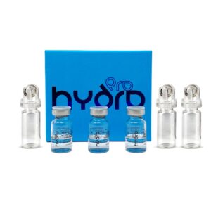 Packaging, vials, and applicators of PRO Hydro (3 x 5ml) – premium multi-molecular hyaluronic acid skin booster designed for deep tissue hydration, improving skin elasticity, and smoothing fine lines in professional aesthetic clinics.