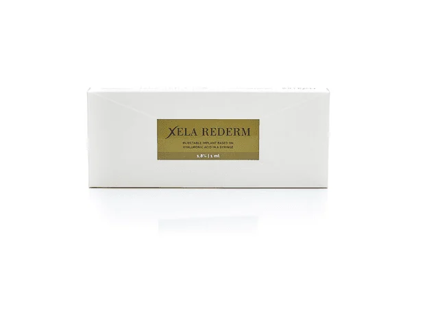 Packaging of Xela Rederm 1.8% (2ml) – a premium injectable implant based on hyaluronic acid designed for skin redermalization, correcting moderate signs of aging, and improving skin tone and texture in professional aesthetic clinics.
