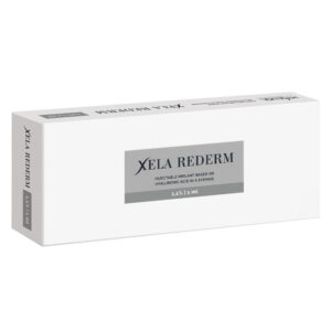 Packaging of Xela Rederm 1.1% (1ml) – a premium injectable implant based on hyaluronic acid designed for early skin redermalization, treating delicate areas like the periorbital zone, and providing intense hydration in professional aesthetic clinics.